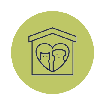 Icon on green with cat and dog in house